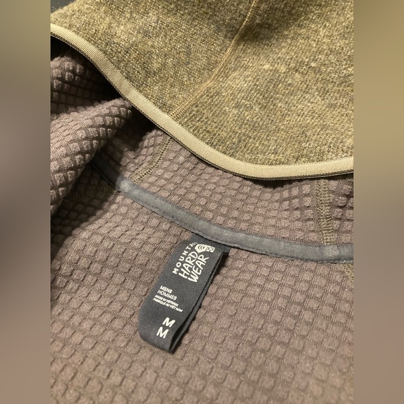 Men's Mountain Hardwear Wool Grid Fleece Hoodie/Jacket Green. - Picture 2 of 3